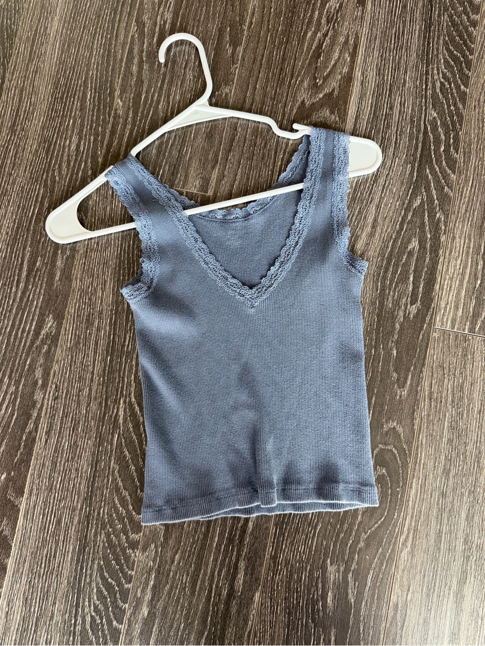 Brandy Melville Lace-Trim V-Neck Tank Top - Slate Blue